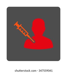 Sickness Vaccination vector icon. Style is flat rounded square silver button with red symbol, white background.