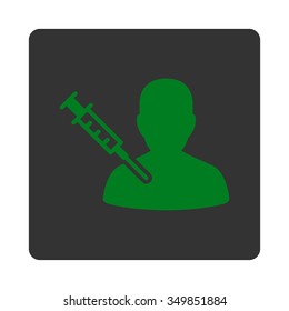 Sickness Vaccination vector icon. Style is flat rounded square button, green and gray colors, white background.