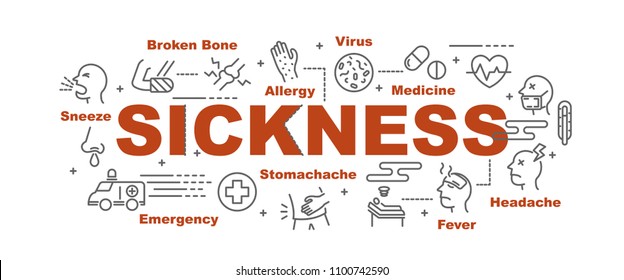 sickness vector banner design concept, flat style with icons