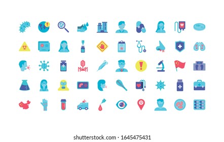 el concepto de enfermedad y virus del conjunto de iconos sobre fondo blanco, diseño colorido y estilo plano, ilustración vectorial