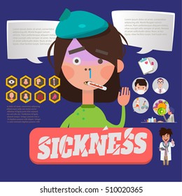 sickness women with healthcare elements. character design. infographic elements - vector illustration 