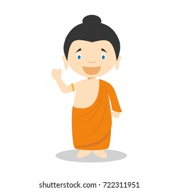 Siddhartha Gautama cartoon character. Vector Illustration. Kids History Collection.