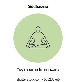 Siddhasana yoga position linear icon. Thin line illustration. Yoga asana contour symbol. Vector isolated outline drawing
