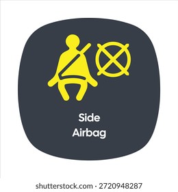 Side Airbag Warning Icon – Yellow Seated Figure with Crossed Circle – High Quality Vectorial Stock Image