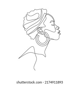 Side angle of african girl one line drawing, calm and peaceful, concept logo, poster interior design, black and white illustration