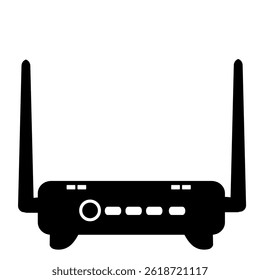 Side antenna wifi router icon in black colour or silhouette. Router clip art. Broadband signal vector illustration on isolated white background