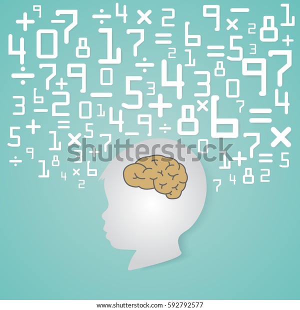 Side of baby face and smart\
brain calculation with number of mathematics zero to nine and\
symbolic