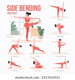 
Side bending Yoga poses. Young woman practicing Yoga pose. Woman workout fitness, aerobic and exercises