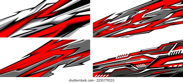 Conjunto de stickers gráficos de cuerpo lateral. Concepto de diseño de carreras abstractas. Diseño de calcomanías para motocicleta, barco, camión, auto, barco y más. Vector eps 10.