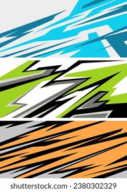 Conjunto de stickers gráficos de cuerpo lateral. Concepto de diseño de carreras abstractas. Diseño de calcomanías para motocicleta, barco, camión, auto, barco y más.