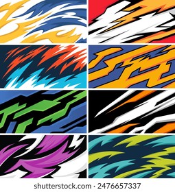 Side body graphic sticker set. Abstract racing design concept. Set of abstract backgrounds for sports theme. Grunge elements for sportswear design. Car decal wrap design for motorcycle, boat, truck.