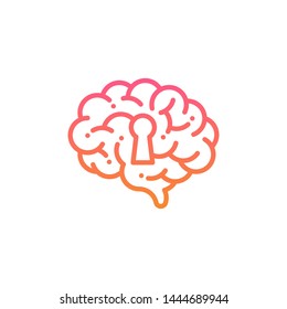 Side Brain logo icon with keyhole symbol, Secrets of the mind concept design illustration pink and orange gradients color isolated on white background with copy space, vector eps 10