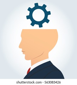 side businessman head with gears icon vector.