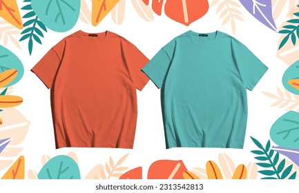 side by side 2 blank orange and paste colour t shirt and mockup design to showcage your 2 designs in one frame  with minimalist background