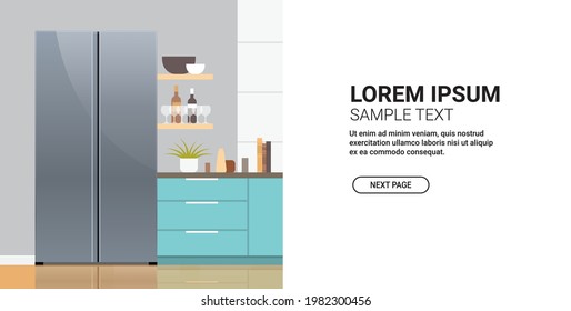 side by side refrigerator in modern kitchen interior home appliance concept horizontal copy space