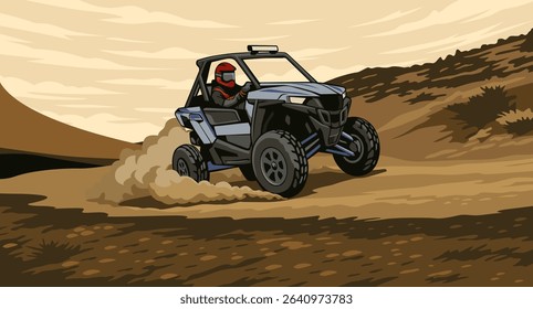 Side by side Vehicle Racing on Forest Track illustration vector art