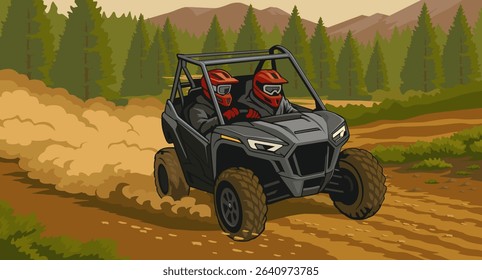 Side by side Vehicle Racing on Forest Track illustration vector art