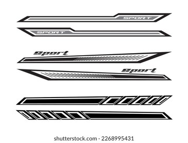 Decal de rayas vectoriales del cuerpo lateral del coche. Bandas de delimitación del vector del vehículo para ambas partes, bandas de rally de carreras, pegatinas de bandas de carreras automáticas