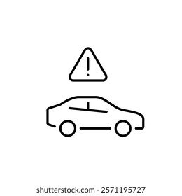 Side car view and triangle with exclamation mark. Road accident, traffic disruption. System error alert, urgent need for repair. Pixel perfect vector icon