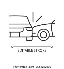 Side Collision Linear Icon. Broadside Crash. T-bone Collision. Car Accident. Distracted Driving. Thin Line Customizable Illustration. Contour Symbol. Vector Isolated Outline Drawing. Editable Stroke