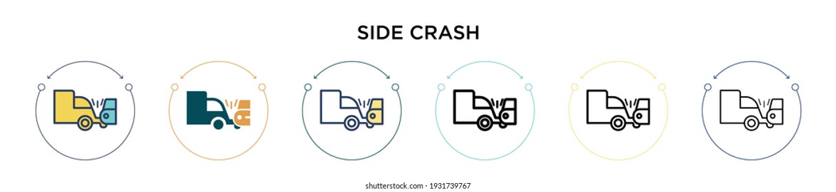 Icono de bloqueo lateral en el estilo relleno, delgado, contorno y trazo. Ilustración vectorial de dos diseños de iconos vectoriales de choque de lado negro y de color pueden utilizarse para móviles, ui, web