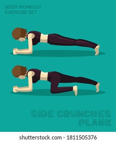 Side Crunches Plank Body Workout Exercise Set Manga Cartoon Vector