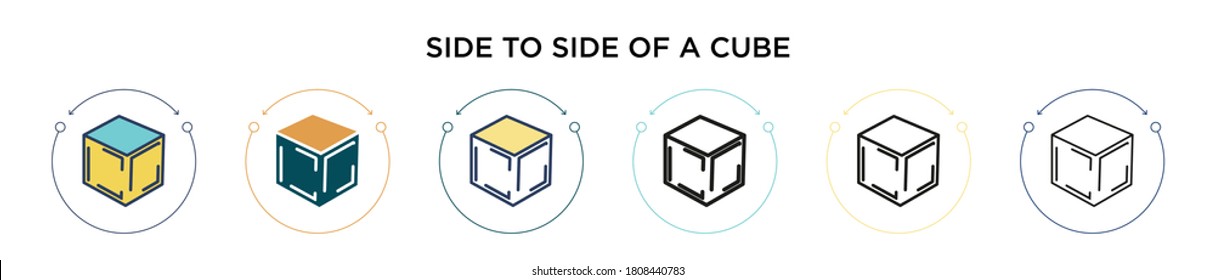 Side to side of a cube icon in filled, thin line, outline and stroke style. Vector illustration of two colored and black side to side of a cube vector icons designs can be used for mobile, ui, web