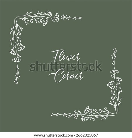 Side Daisy Flower Lineart Corner Illustration on Soft Green Background