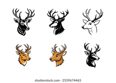 Side deer head vector clip art black and white