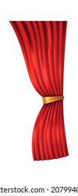 Side drape for theater stage. Red velvet curtain in realistic style