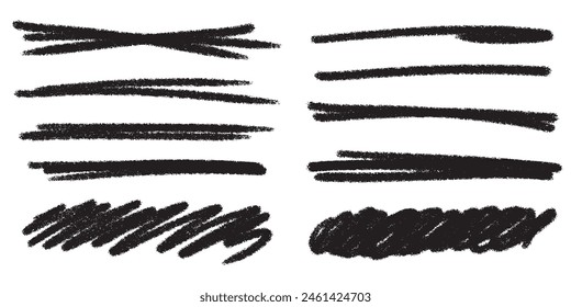 The side is drawn with a black pencil and the set is swaying. Vector charcoal strokes on a white background, strokes and swirls. Doodle style sketchy lines. Horizontal wavy strokes