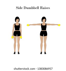 Side dumbdell raises exercise on the white background. Vector illustration