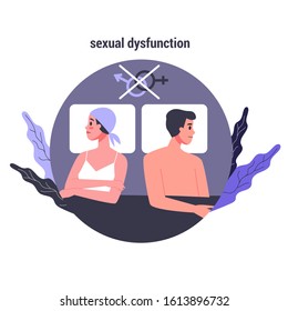 Side Effects Of Chemotherapy. Patient Suffer From Cancer Disease. Female Character With Sexual Dysfunction. Vector Illustration In Cartoon Style