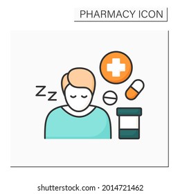 Side effects color icon. Secondary drugs adverse effect. Side reaction on pills. Drowsiness. Pharmacy concept. Isolated vector illustration