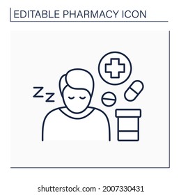 Side effects line icon. Secondary drugs adverse effect. Side reaction on pills. Drowsiness. Pharmacy concept. Isolated vector illustration. Editable stroke