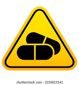 Side effects medical warning sign on white background, precaution vector sign of possible drugs addiction svg