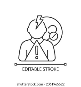 Side effects risk linear icon. Experimental drug reactions. Testing potential treatments. Thin line customizable illustration. Contour symbol. Vector isolated outline drawing. Editable stroke