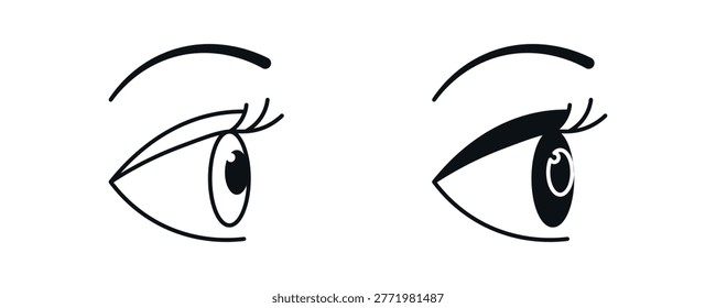  Side eye icon set, human eye profile view in line and flat style. vector illustration.