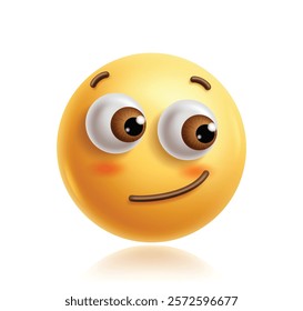 Side eyes emoji clipart 3d character. Emoji face cute character in happy, fun, enjoy, smiling, blush and cheerful facial expression yellow graphic element. Vector illustration side eye emoticon 