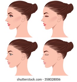 side face of beautiful young woman, bun head 