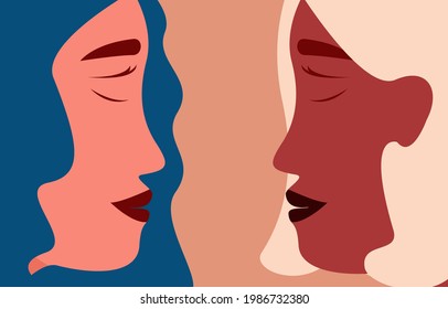 side face Female lesbian couple lesbian flag backgrounds. The concept of gender equality.