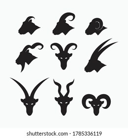 side face and front face of sheep, goat, billy goat, angora goat set - mammal, animal vector icon