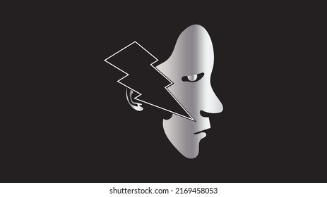 Side Face Of Girl With Thunder Bolt Vector Illustration Design