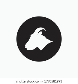 Side Face Goat Isolated On Black Circle - Goat, Sheep, Lamb Logo Emblem Or Button Icon Silhouette - Mammal, Animal Vector Icon 