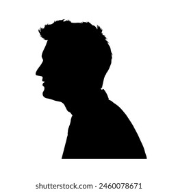 Side face portrait of a young handsome man black silhouette.	