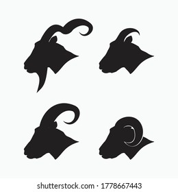 side face of sheep, goat, billy goat, angora goat set - mammal, animal vector icon