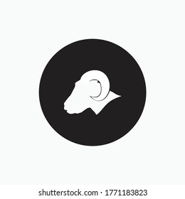 side face sheep isolated on black circle - goat, sheep, lamb logo emblem or button icon silhouette - mammal, animal vector icon