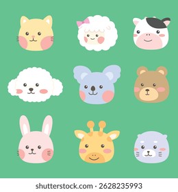 side faces of various cute animals