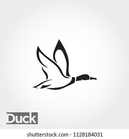 side Flying up duck, goose, swan logo art