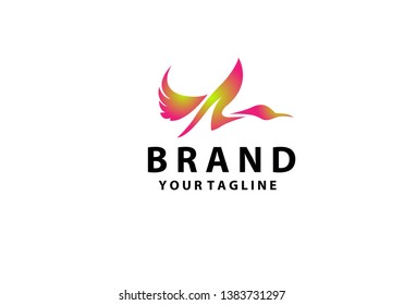 side Flying up duck, goose, swan logo art